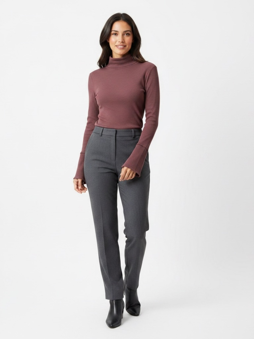 intimately free people mauve ribbed turtleneck bell sleeves size XL